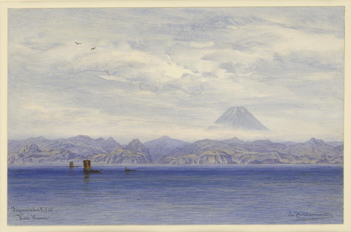 Japanische Küste mit dem Fuji-Yama