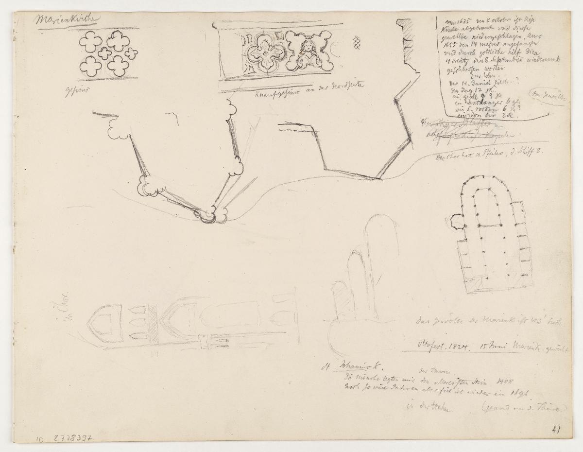 Marienkirche, Grundrissskizze und Details, Stargard