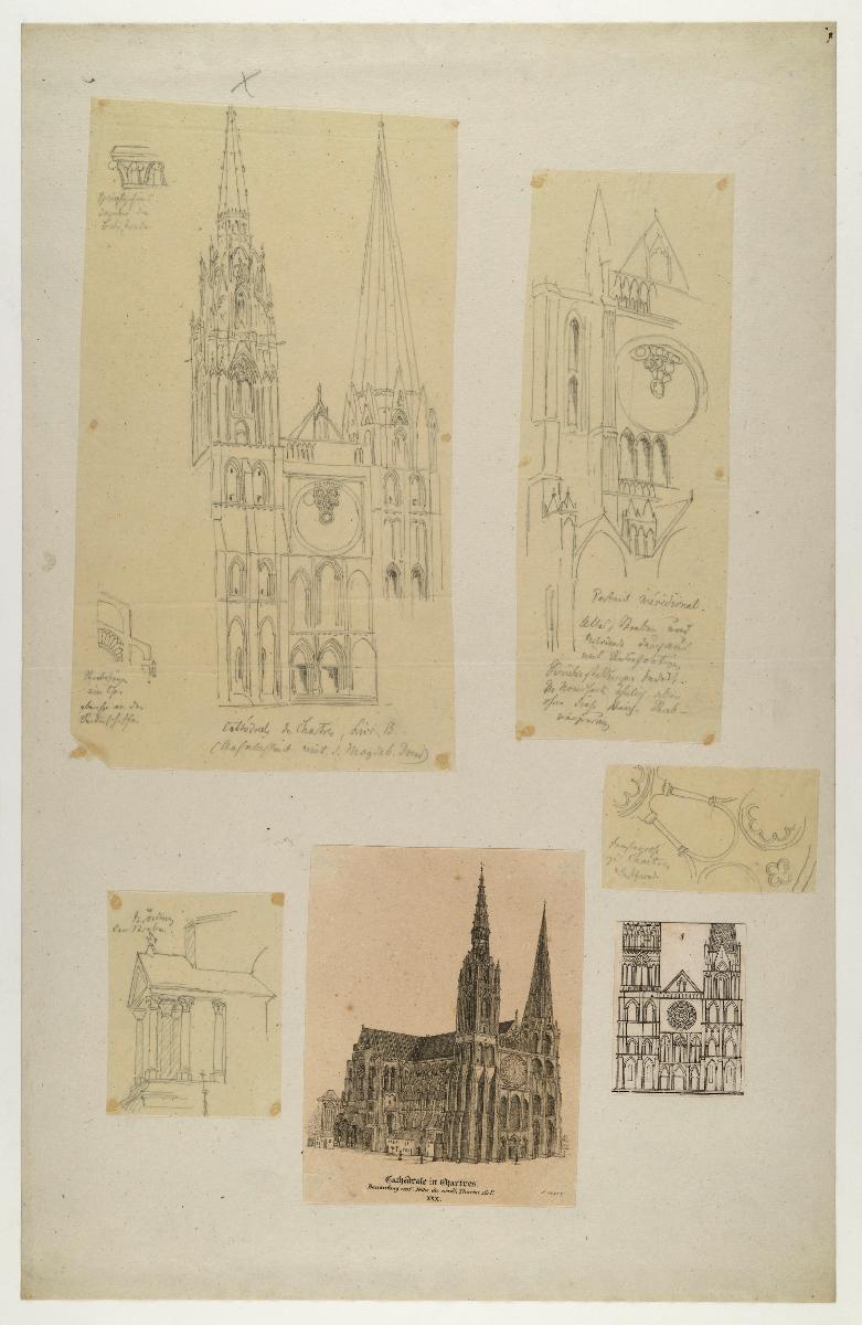 Chartres, vier Skizzen und zwei Drucke