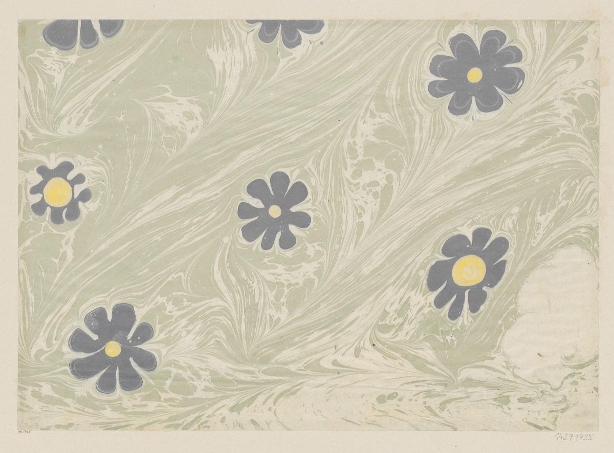 Marmorpapier (mit Blütenmotiven)