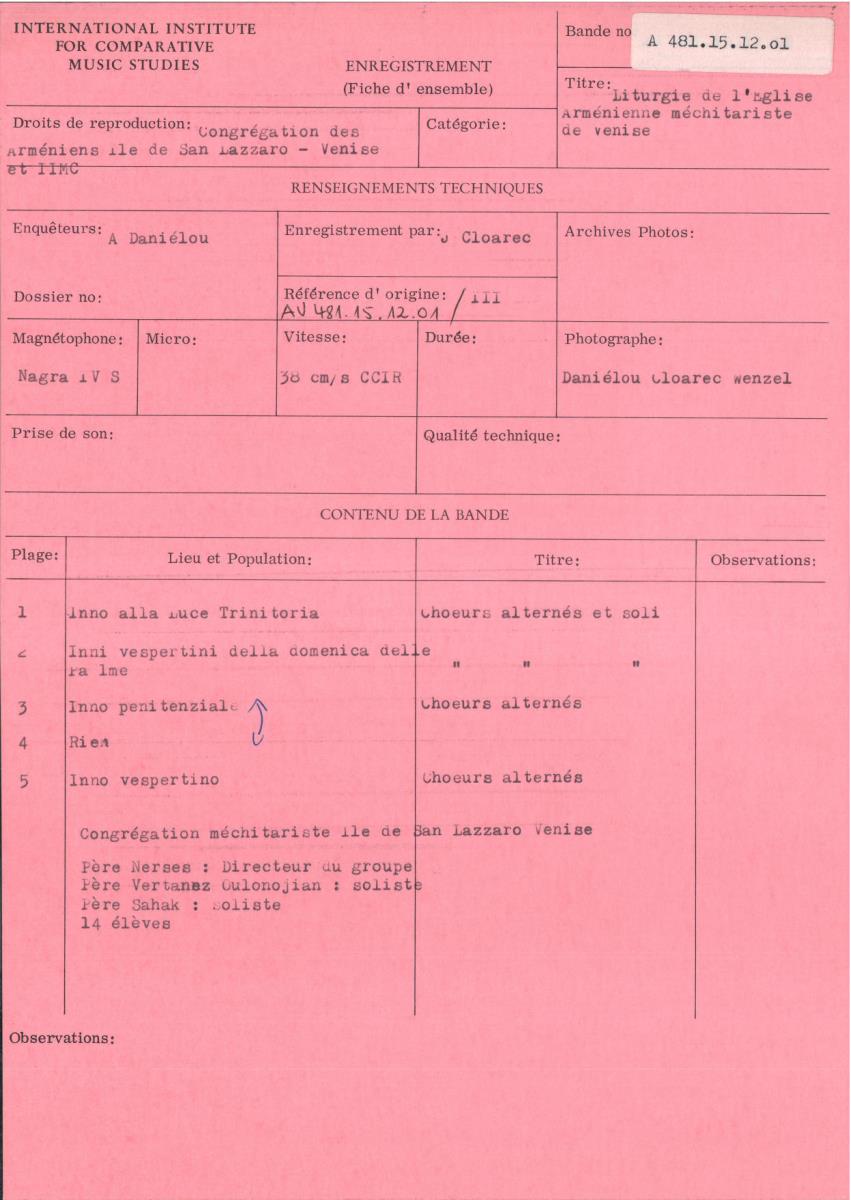 Liturgie de l'Eglise Arménienne Méchitariste de Venise