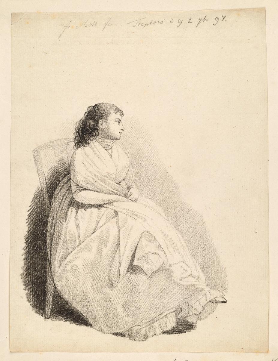 Eine sitzende junge Dame, nach rechts