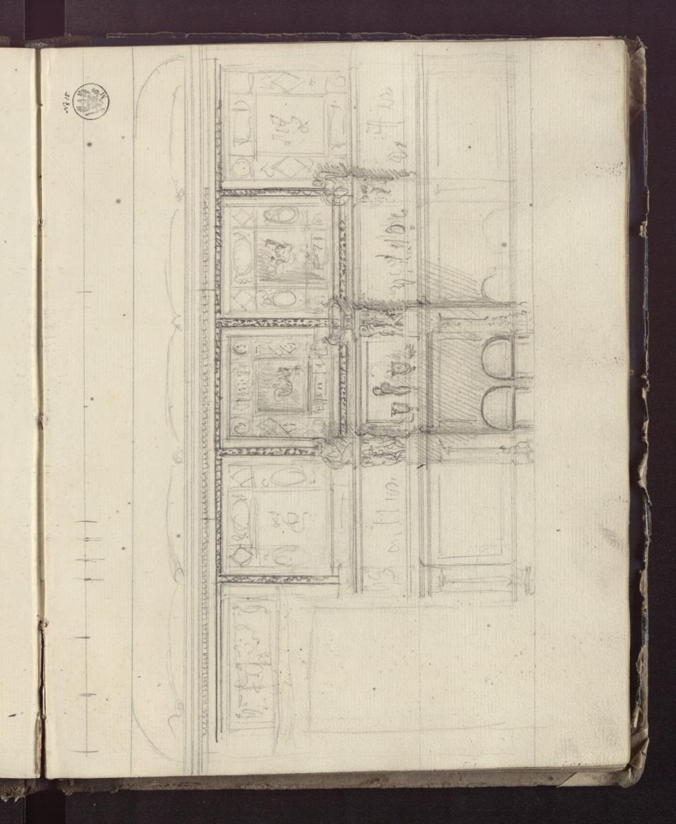 Berlin. Schloss, Wohnung des Kronprinzen Friedrich Wilhelm IV. von Preußen, Teesalon. Skizze zur Gestaltung der Westwand