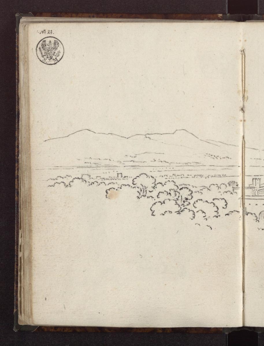Blick von der Villa Pamphili auf das Kloster San Pancrazio und das Albanergebirge