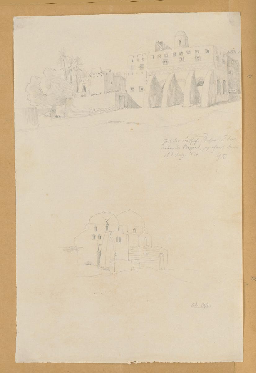 Ägypten-Expedition, oben: Nubien, Derr, Haus des Kaschef , unten: Edfu, Gebäude