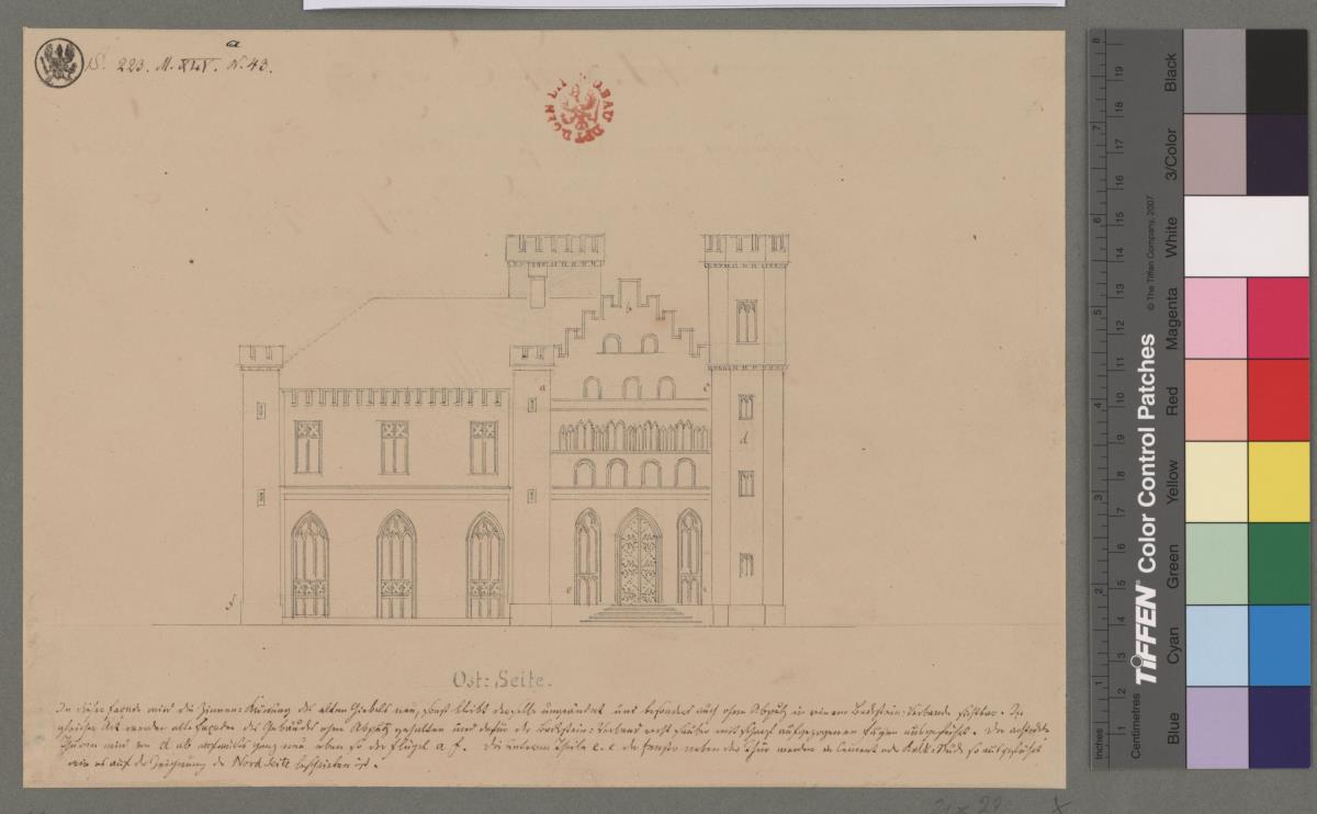 Kolberg (Kołobrzeg). Entwurf zum Rathaus. Aufriss des Ostflügels