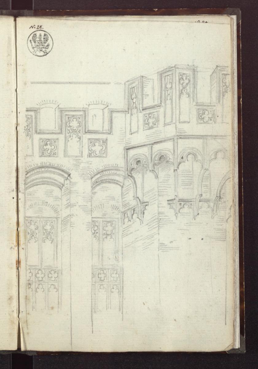 Malbork bei Danzig. Obere rechte Ecke des Westflügels des Hochmeisterschlosses auf der Marienburg