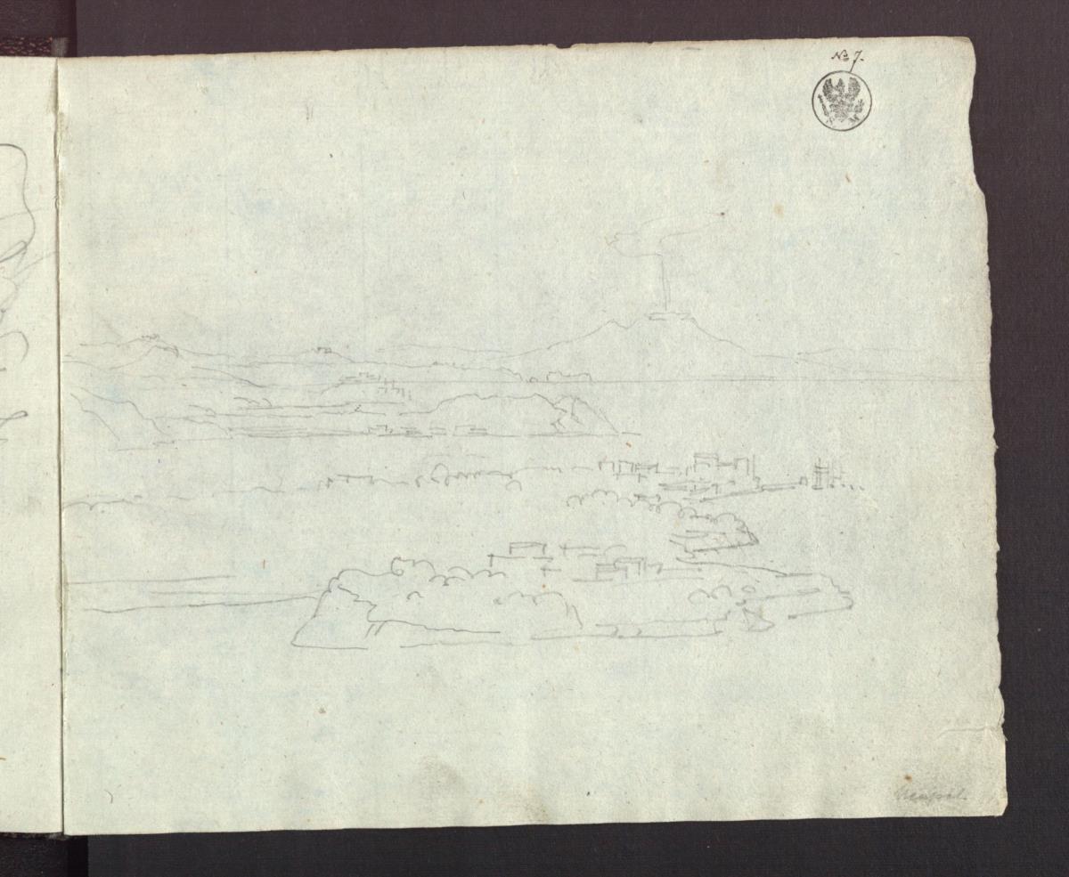 Blick vom Epomeo auf Ischia nach Osten über den Golf von Neapel auf den Vesuv
