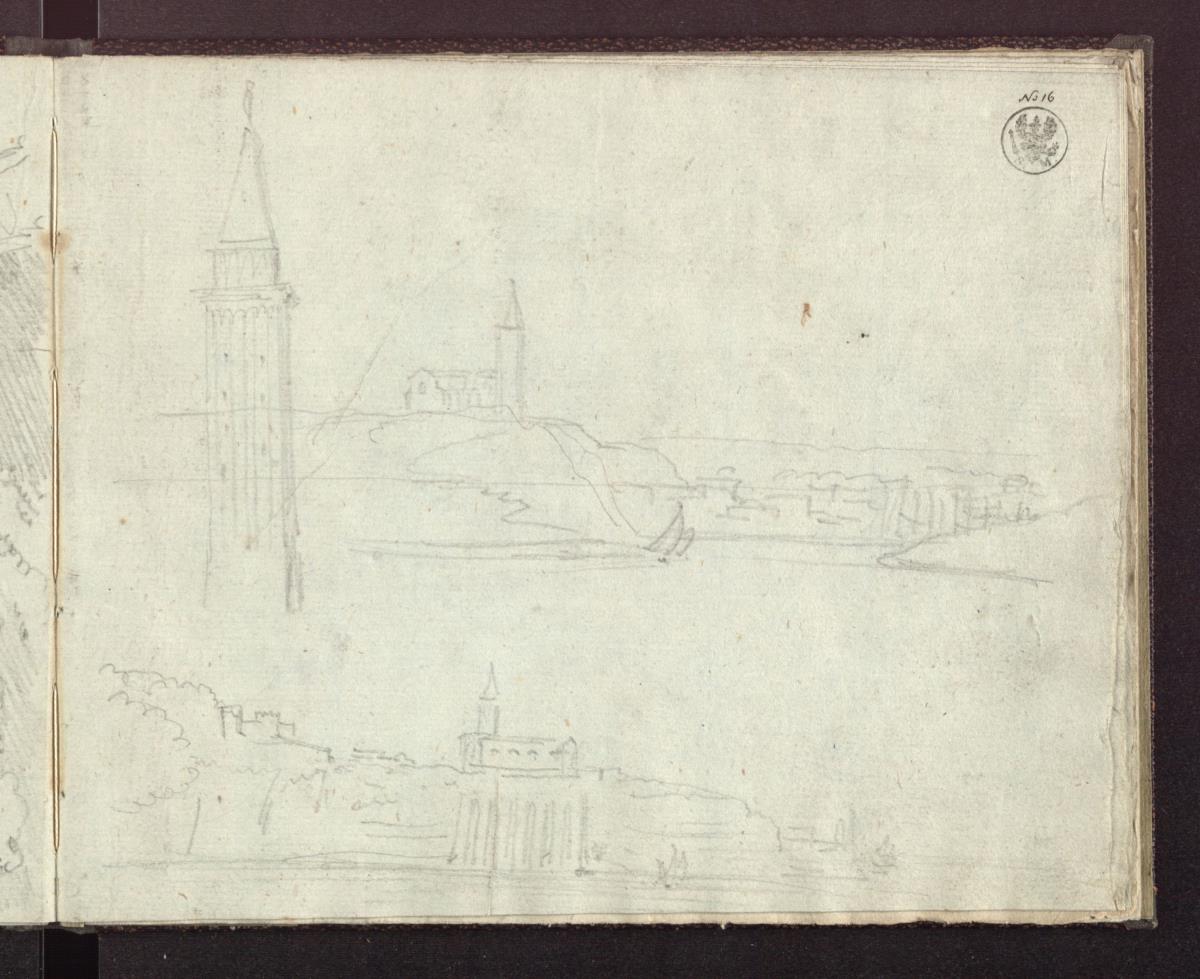 Ansicht von Rovigno vom Meer aus & Ansicht von Piran vom Meer aus & Der Campanile des Domes von Rovigno