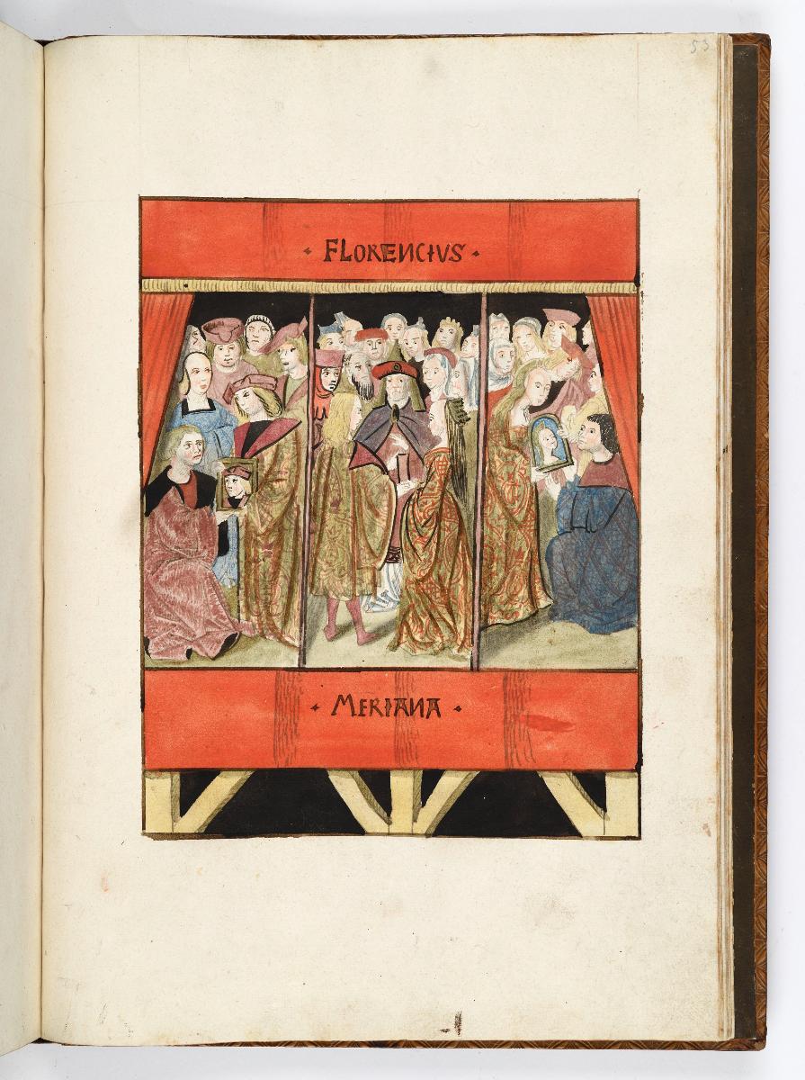 Einzug der Johanna von Kastilien in Brüssel am 9. Dezember 1496: Lebende Bilder: Florentius, Herzog von Mailand, und Meriana, Prinzessin von Kastilien, in drei Bildern ihrer Vermählung