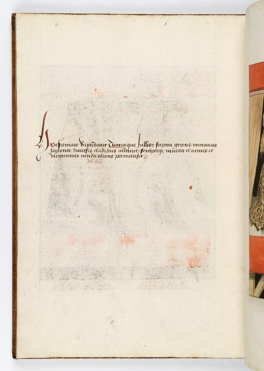 Einzug der Johanna von Kastilien in Brüssel am 9. Dezember 1496: Lebende Bilder: Kommentar zu Theuca regina mit zwei Frauen, die ihr Helm und Lanze halten
