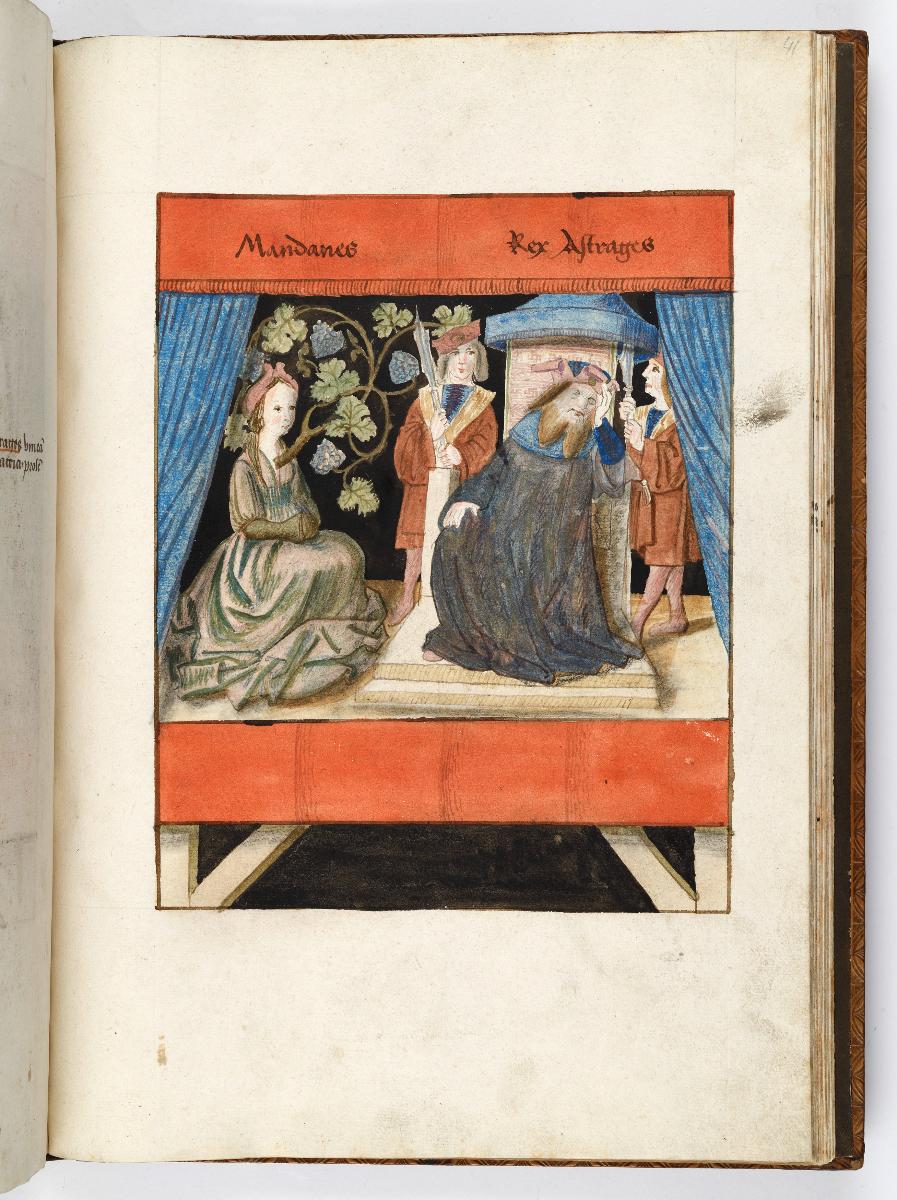 Einzug der Johanna von Kastilien in Brüssel am 9. Dezember 1496: Lebende Bilder: Der Traum des Astyages von dem Weinstock, der aus seiner Tochter Mandanes erwächst.