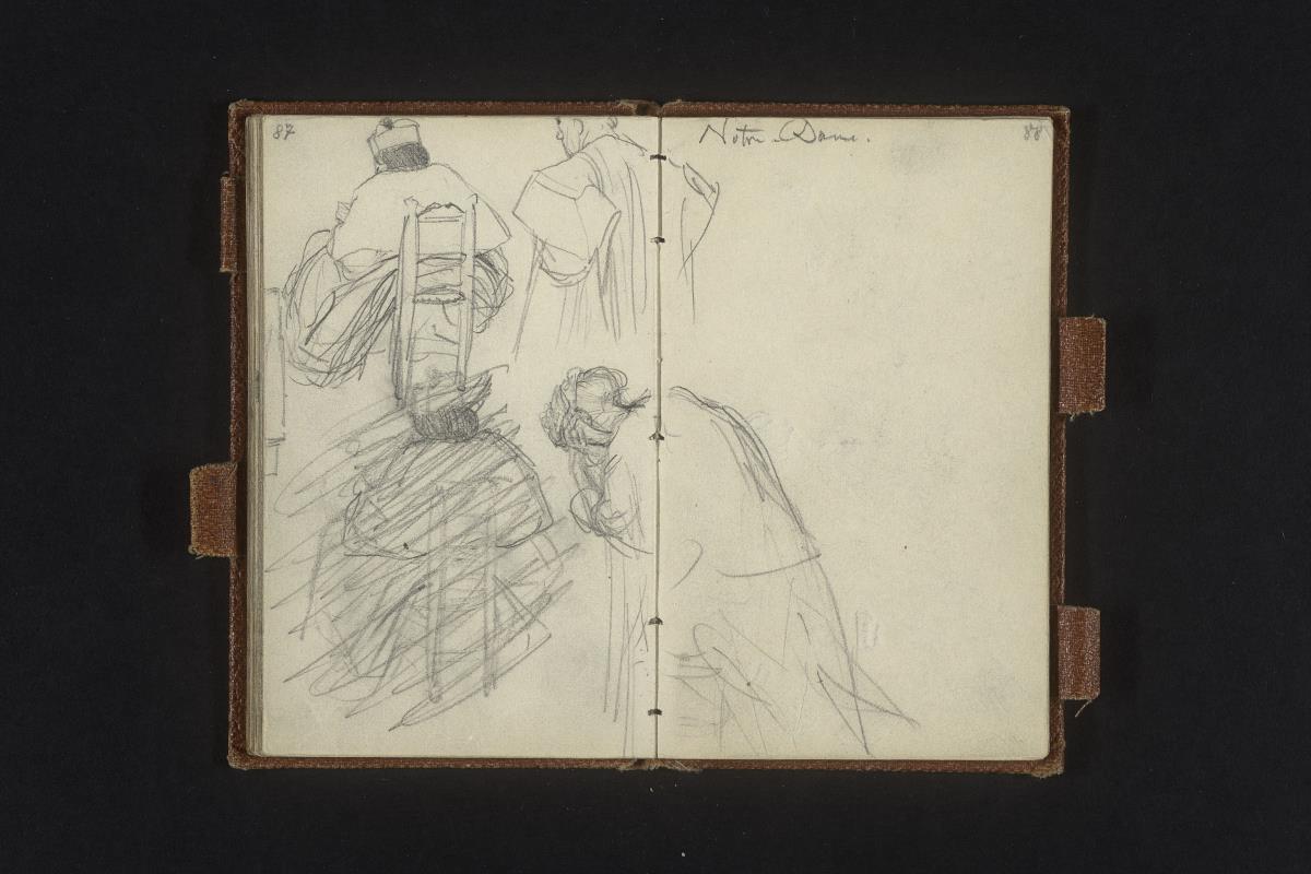 Studien von Priestern (eine verworfen) und Betenden in Notre Dame in Paris