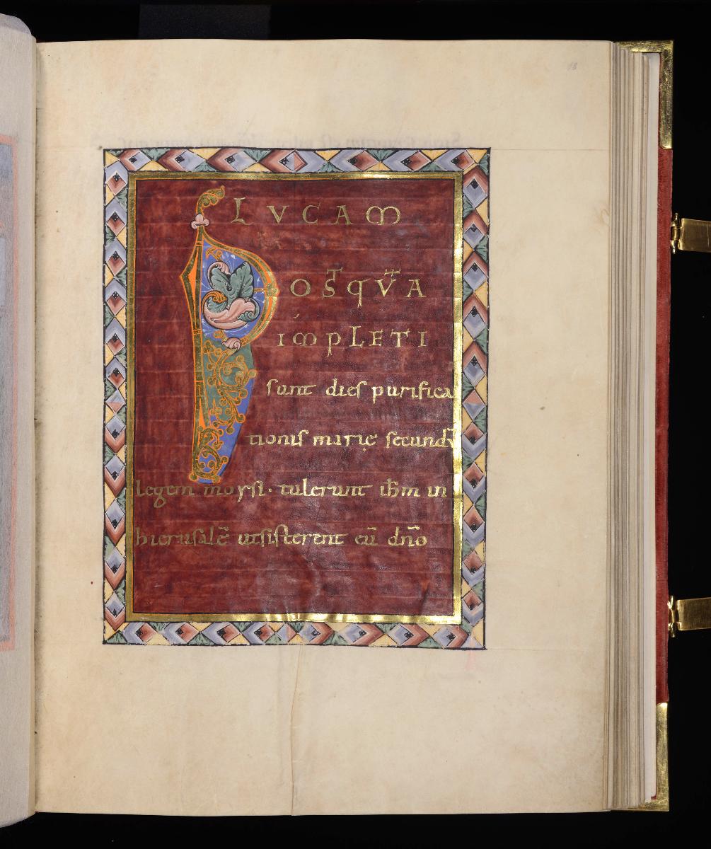 Evangelistar Heinrichs IV. (?), Zierseite zu Lukas 2,22 mit Initiale P
