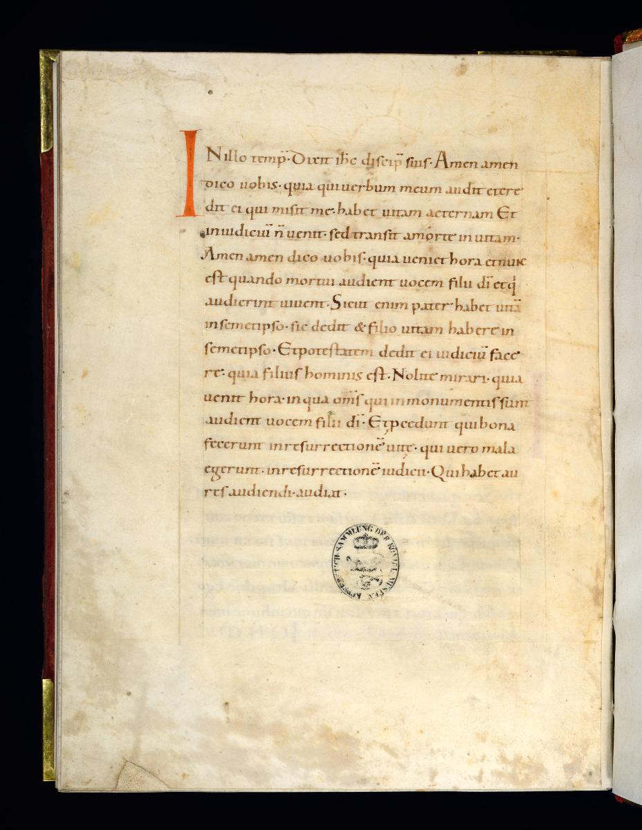 Evangelistar Heinrichs IV. (?), Textseite mit roter Textmarke I
