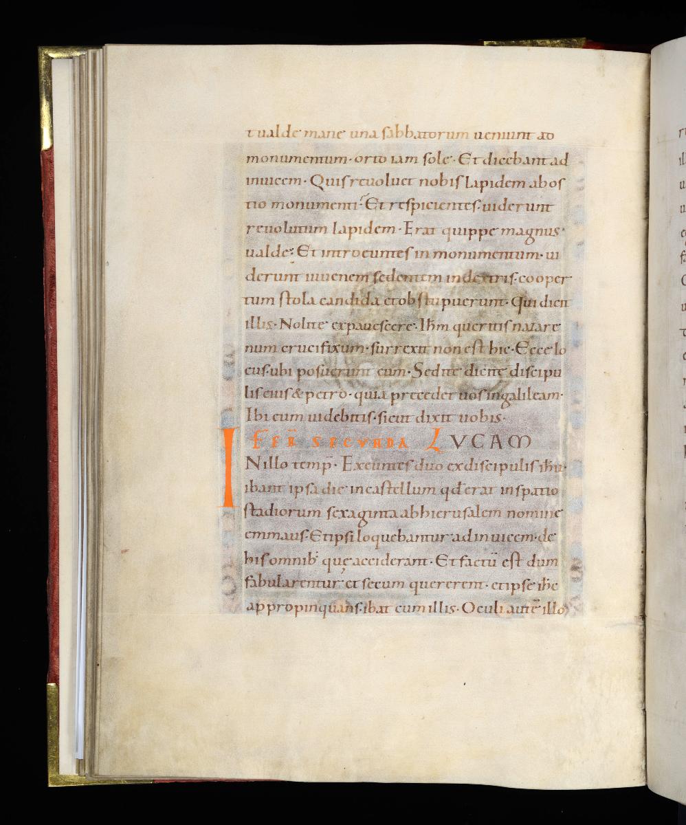 Evangelistar Heinrichs IV. (?), Textseite mit roter Textmarke I