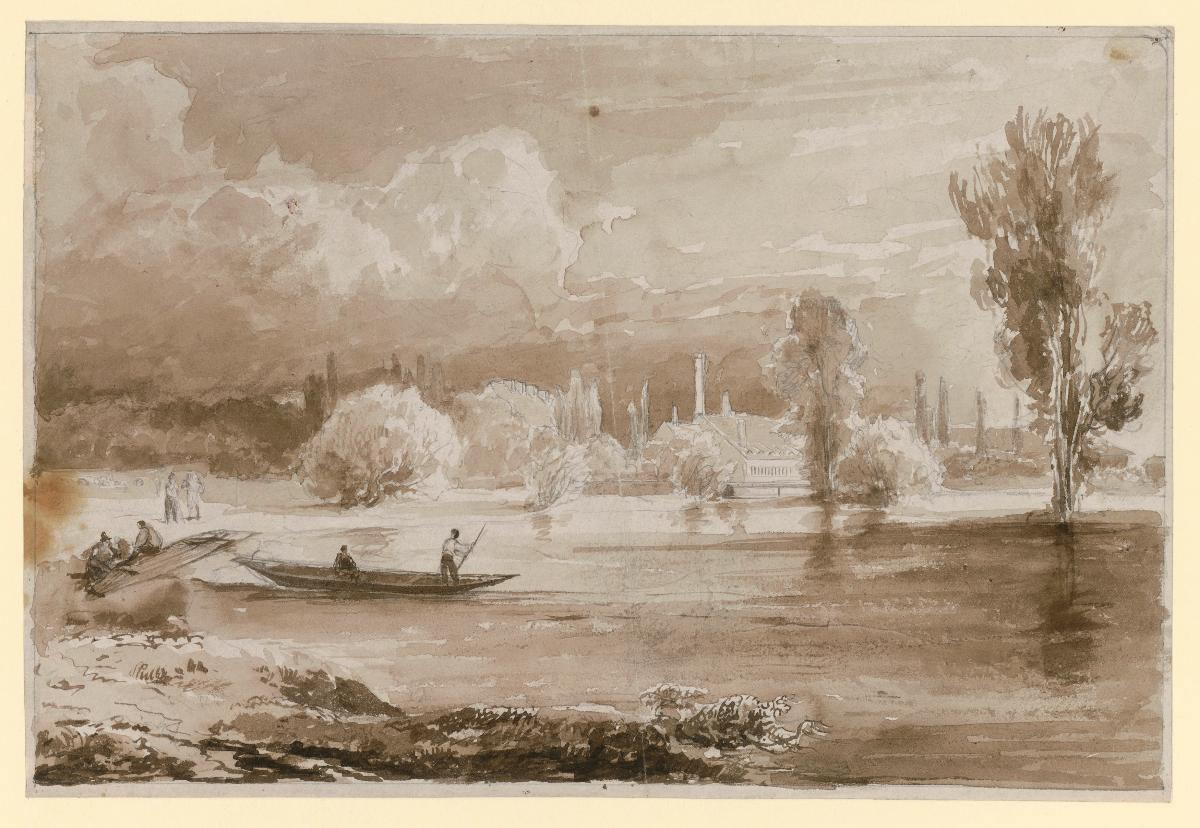 Märkische Flusslandschaft mit Fabrik im Hintergrund