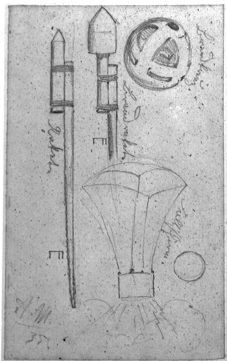 Rakete, Brandrakete, Brandkreuz, Fallschirm