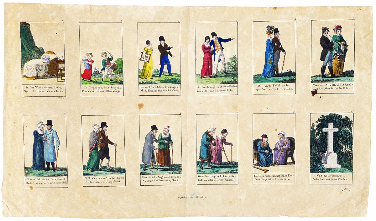 Verschiedene Lebensalter (12 Darstellungen auf einem Blatt)