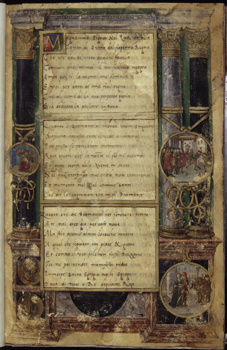 Gaspare Visconti, Romanzo di Paolo e Daria (Li due amanti Paolo e Daria): Säulenrahmung mit Medaillons