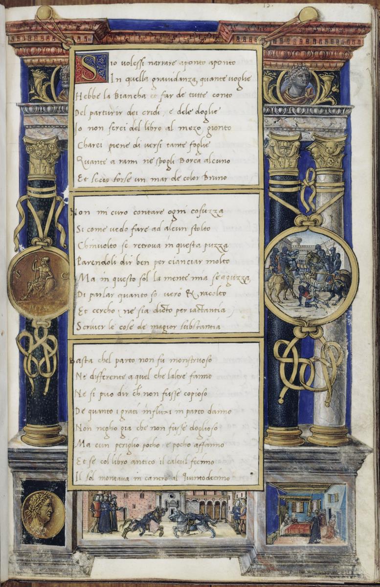 Gaspare Visconti, Romanzo di Paolo e Daria (Li due amanti Paolo e Daria): Säulenrahmung mit Medaillons