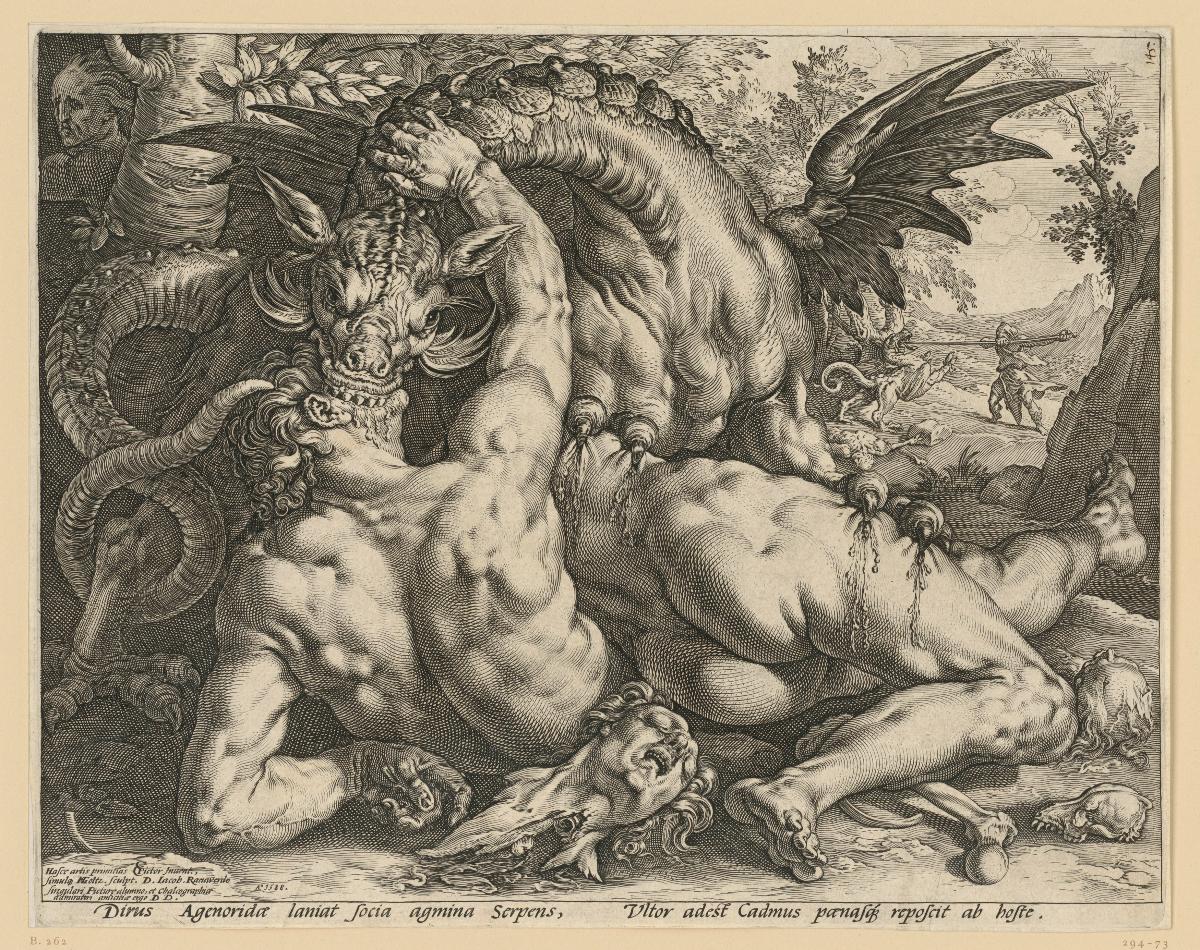 Der Drache verschlingt die Gefährten des Cadmos