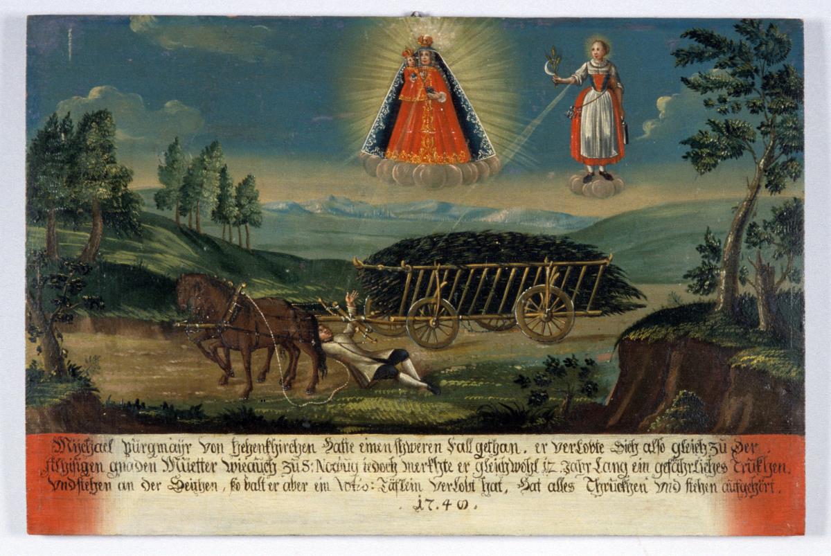 Mutter Gottes und S. Notburga / Unglück mit Pferdewagen