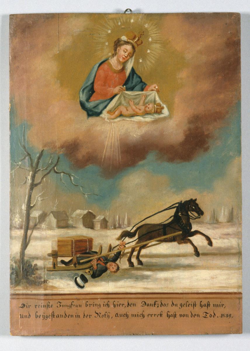 Dir reinste Jungfrau bring ich hier, den Dank: das du geleist hast mir, und beygestanden in der Noth, auch mich errett hast vor den Tod 1829.