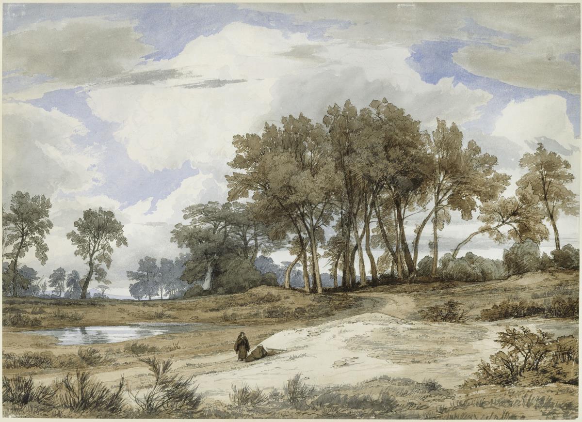 Italienische Landschaft, vorn zwei Mönche