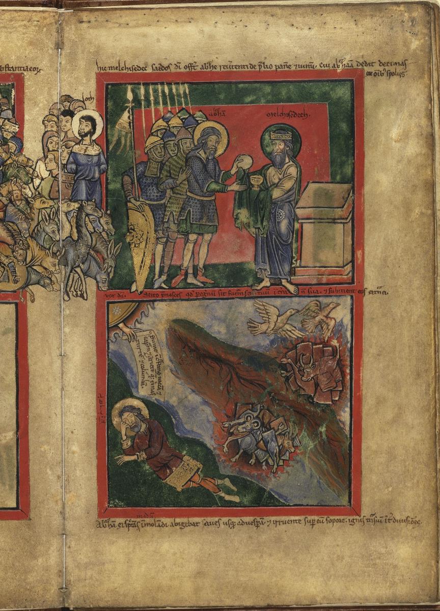 Fragment eines Psalteriums, Bl. 2 recto - Abraham und Melchisedek, Abrahams Traum und Verheißung