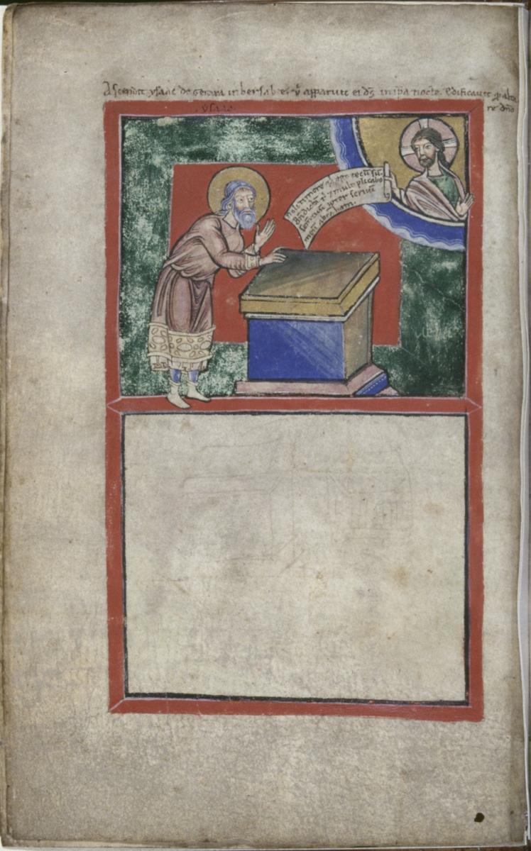Fragment eines Psalteriums, Bl. 3 verso - Gott erscheint Isaak am Altar