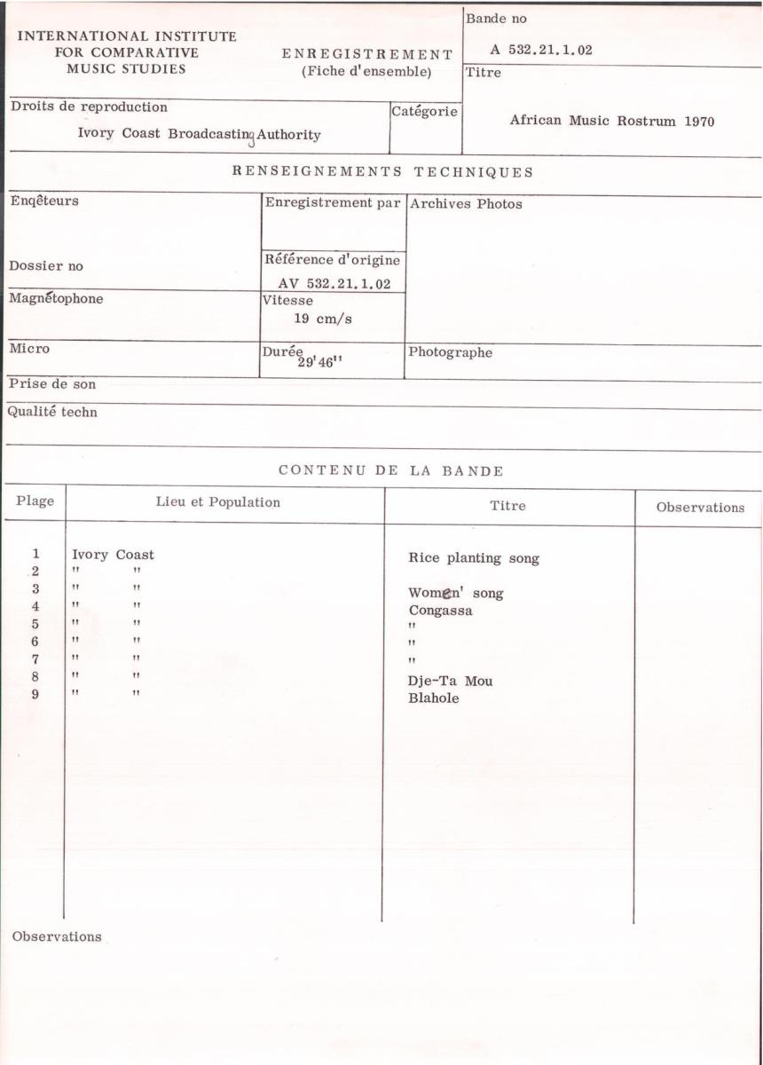 African Music Rostrum 1970
