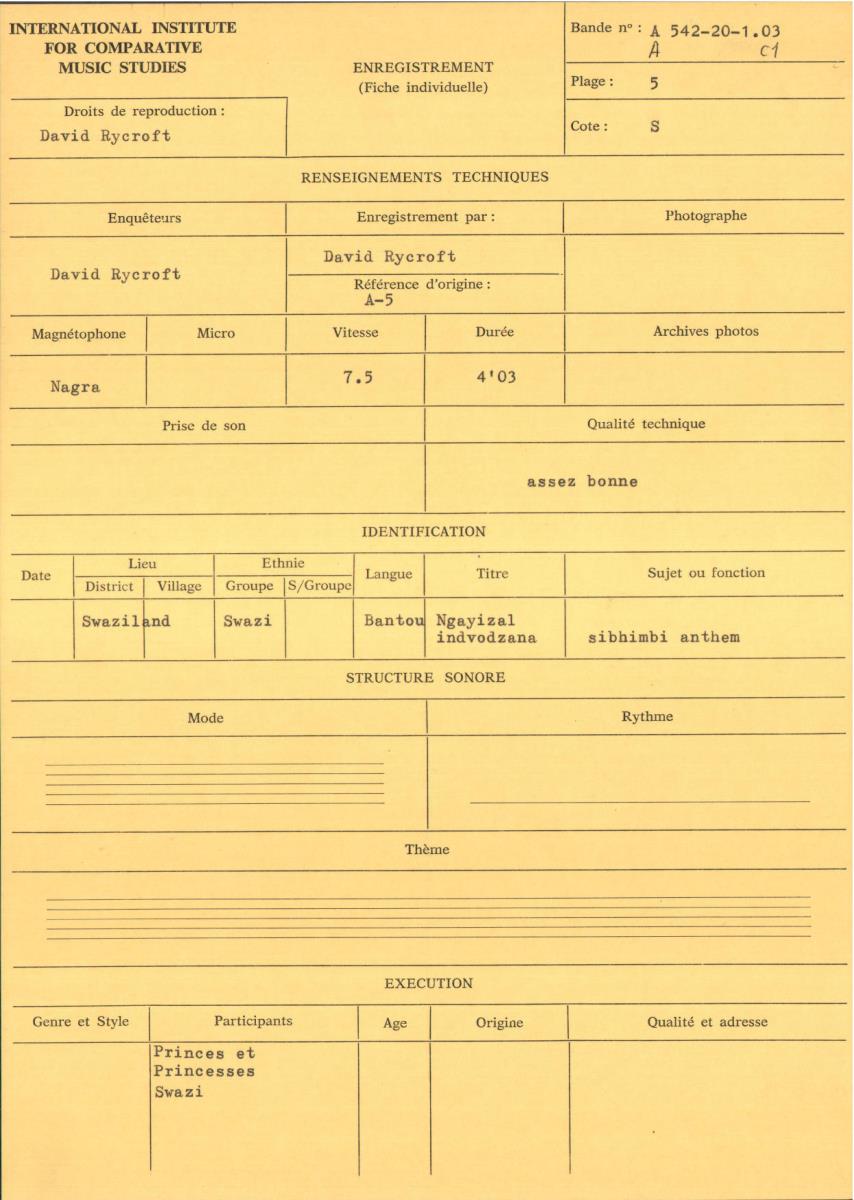 Swaziland / Musique traditionnelle vocale