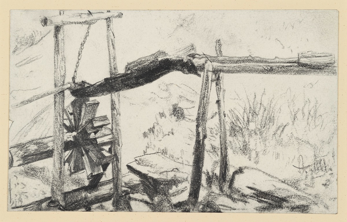 Holzrinne und Wasserrad