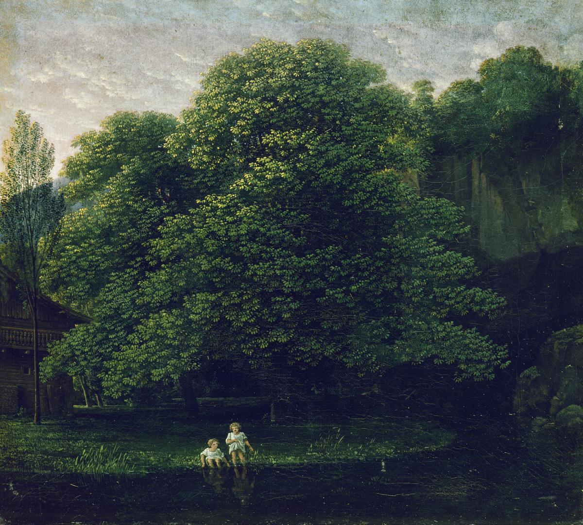 Landschaft mit zwei badenden Kindern