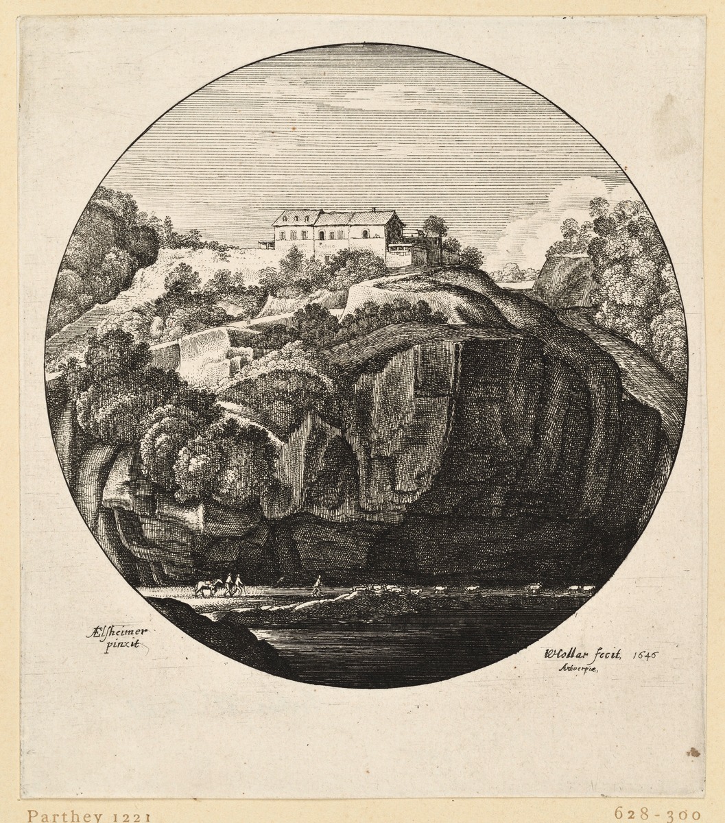 Flusslandschaft mit Häusern über den Felsen