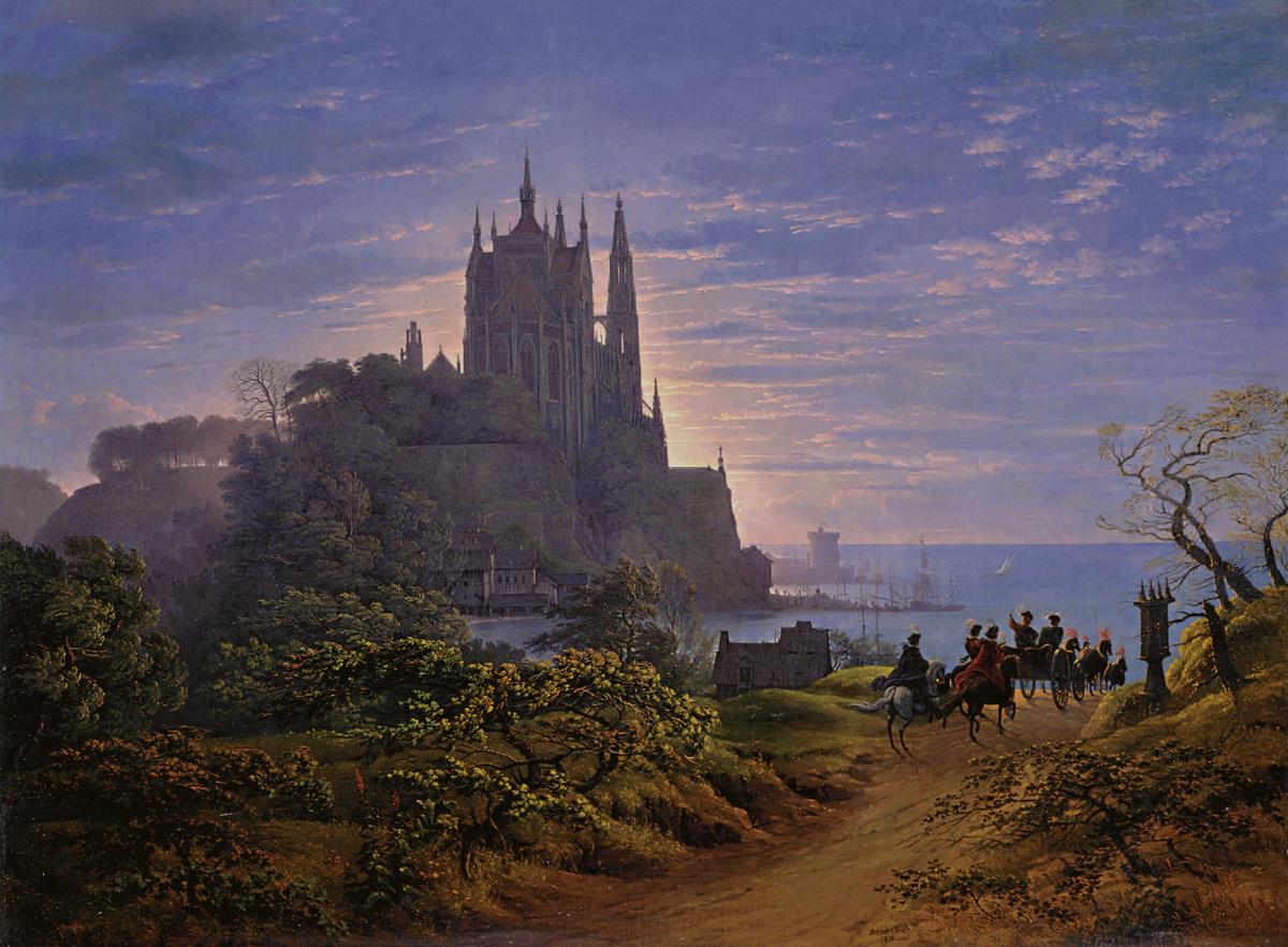 Gotische Kirche auf einem Felsen am Meer