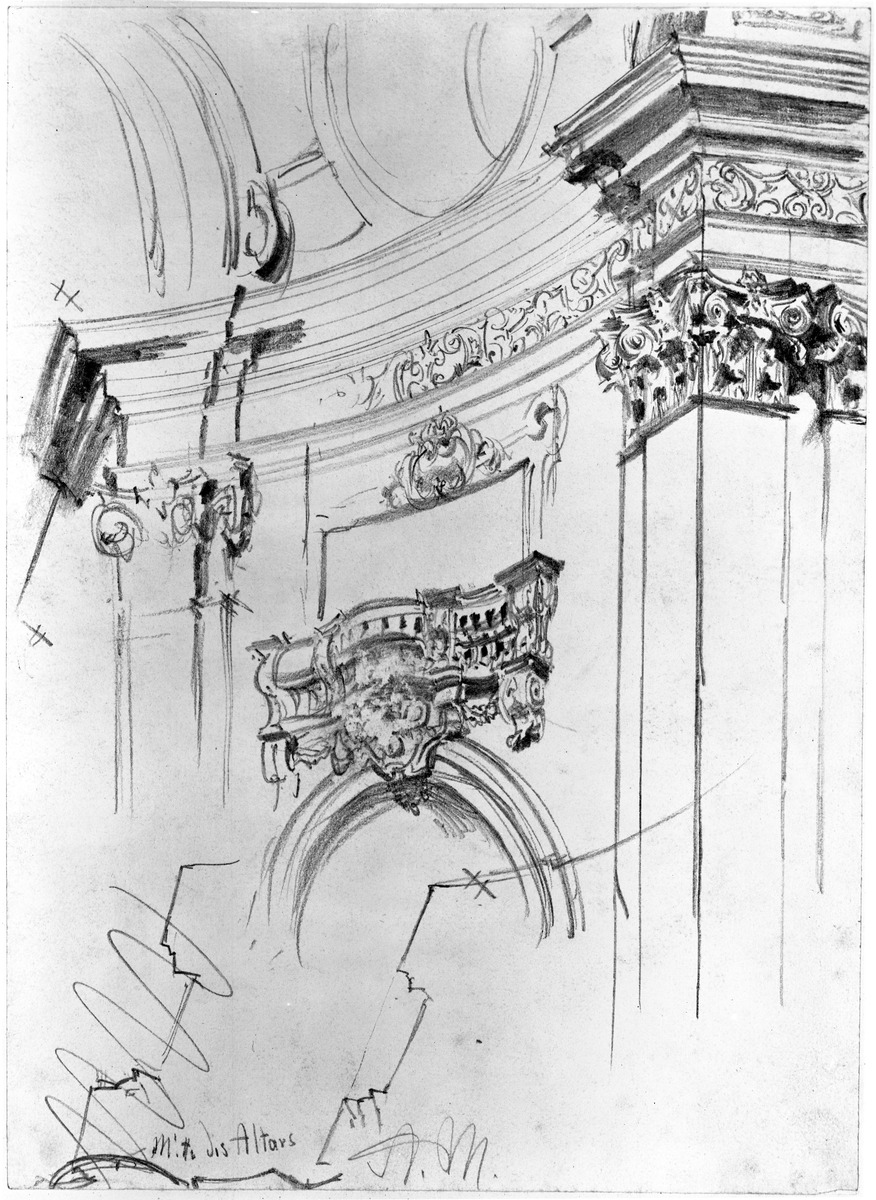 Wandabschnitt in einer Barockkirche, Profilrisse