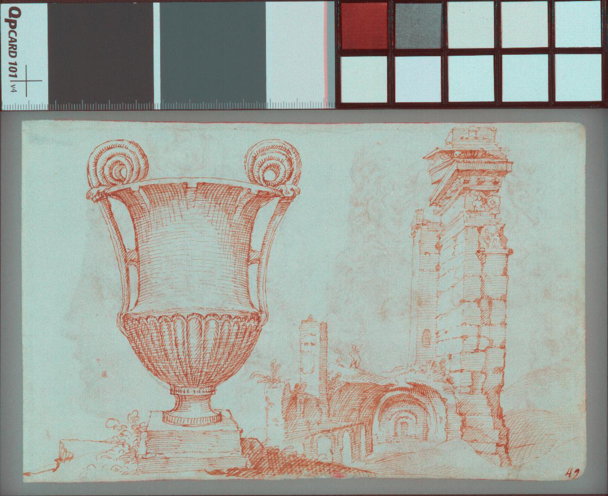 Cantharus von Santa Cecilia in Trastevere und Frontispizio di Nerone