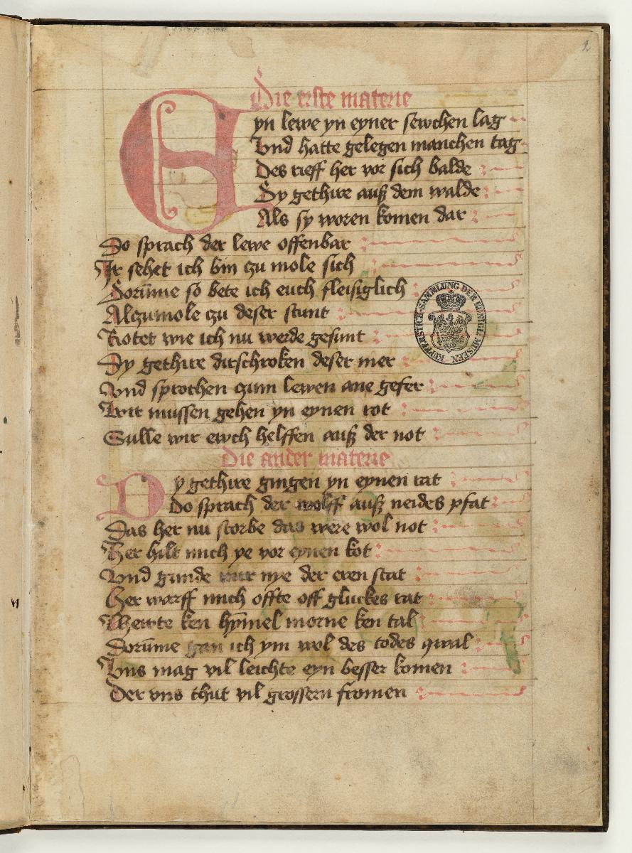 Fabel vom kranken Löwen. Handschriftliche Textseite