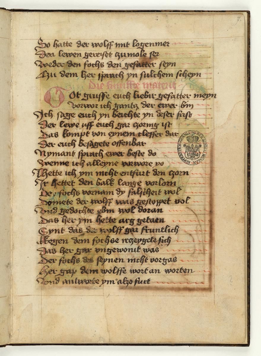 Fabel vom kranken Löwen. Handschriftliche Textseite