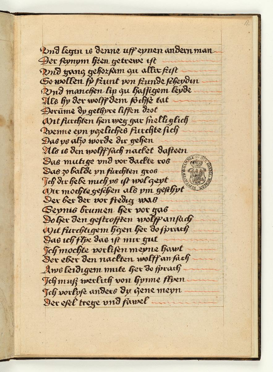 Fabel vom kranken Löwen. Handschriftliche Textseite