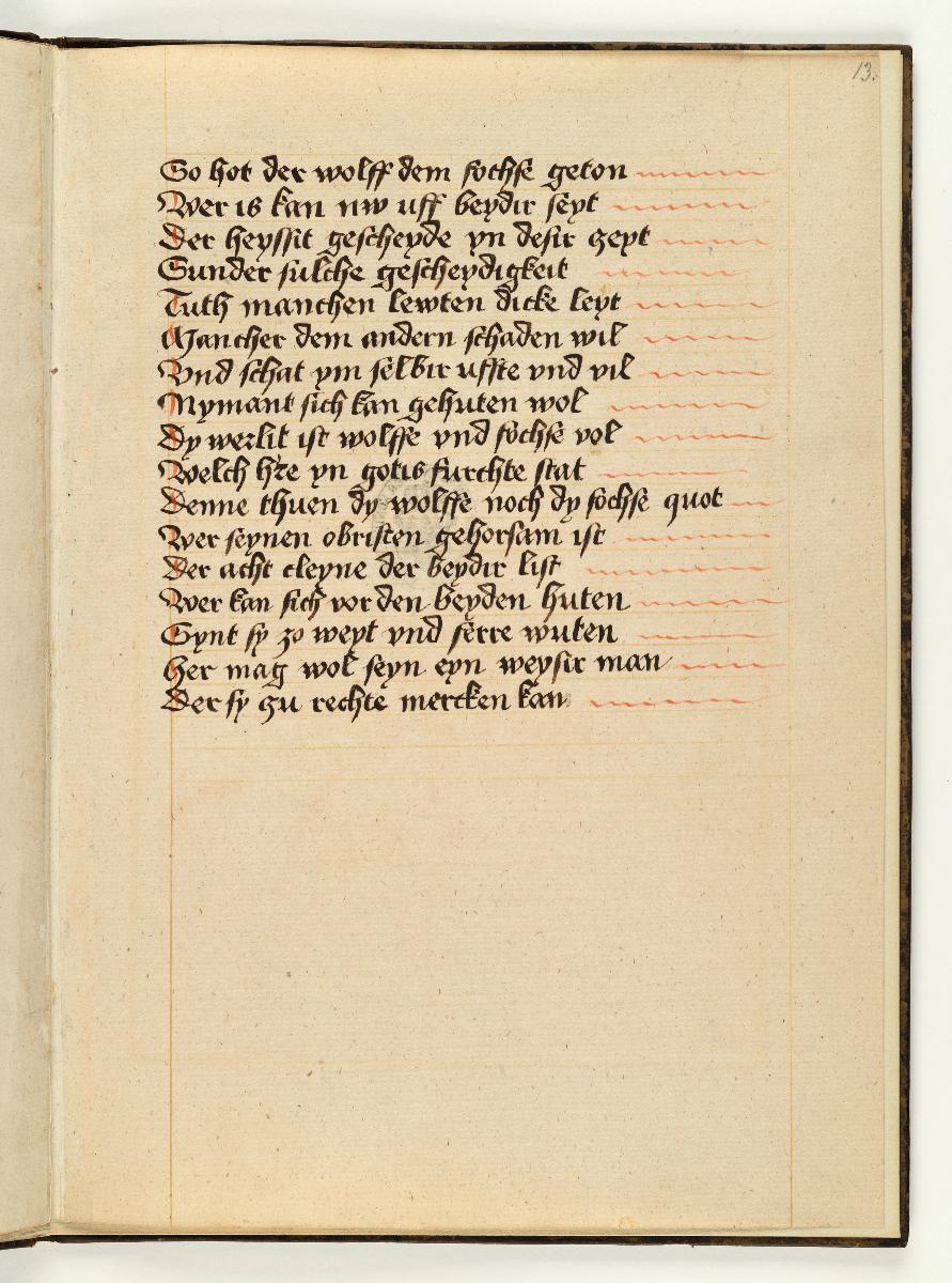 Fabel vom kranken Löwen. Handschriftliche Textseite