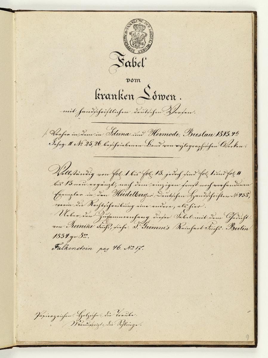 Fabel vom kranken Löwen. Vorbemerkung