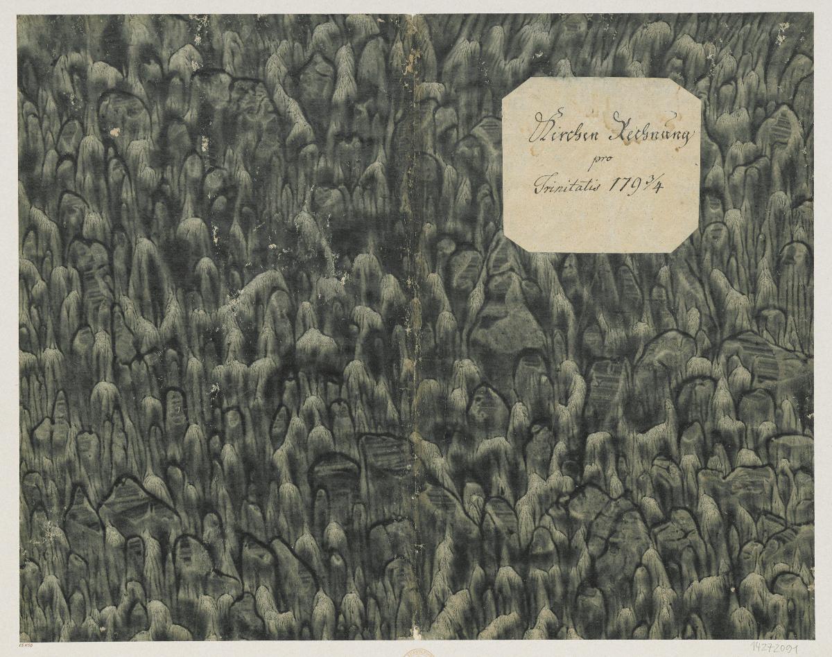 Geädertes Kleisterpapier (Einband für eine Akte mit Etikett, 1793/1794)