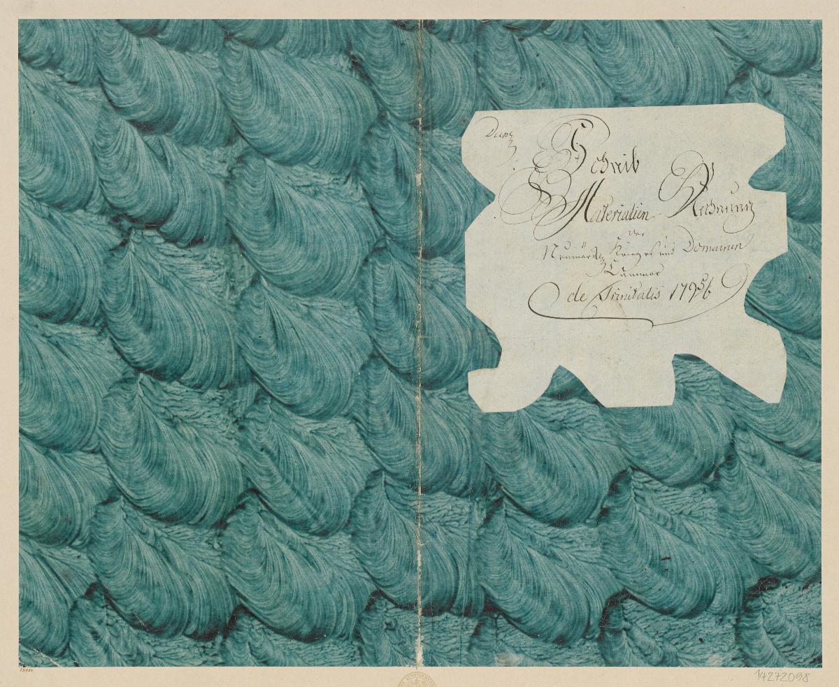 Kleisterpapier mit Dekor (Einband für eine Akte mit Etikett, 1795/1796)