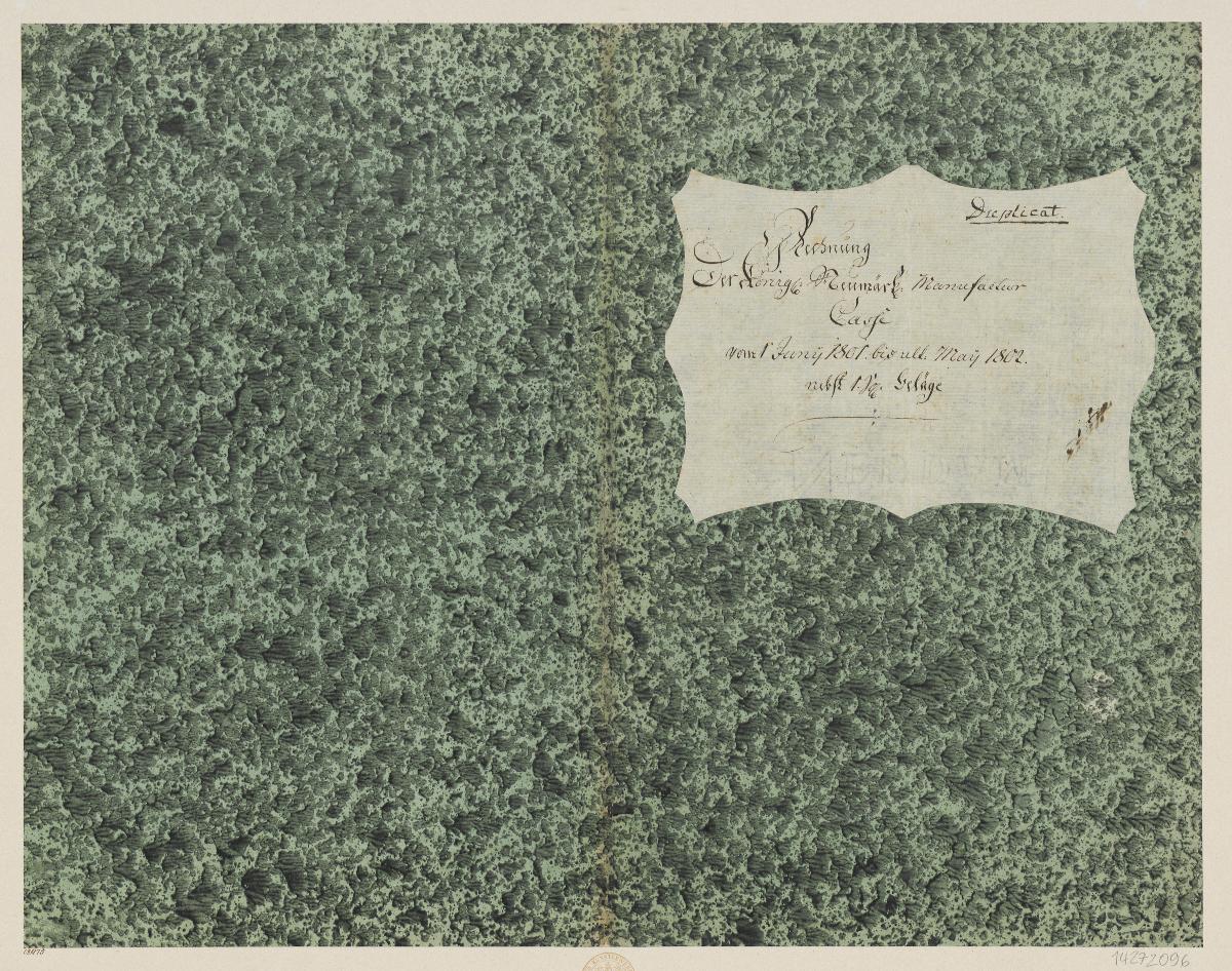 Geädertes Kleisterpapier (Einband für eine Akte mit Etikett, 1801/1802)
