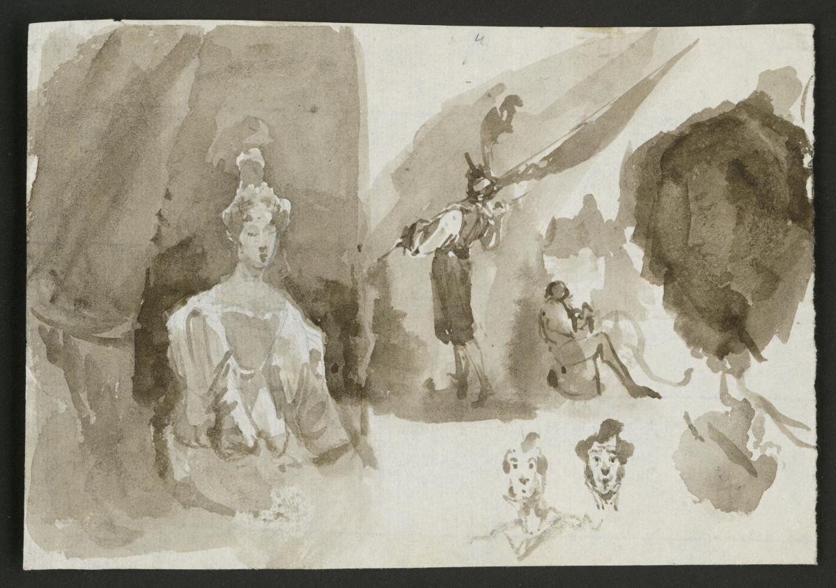 Studienblatt mit Kopf- und Figurenskizzen