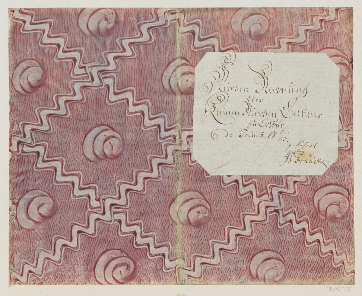 Kleisterpapier mit Verdrängungsdekor (Einband für eine Akte mit Etikett, 1762/1763)