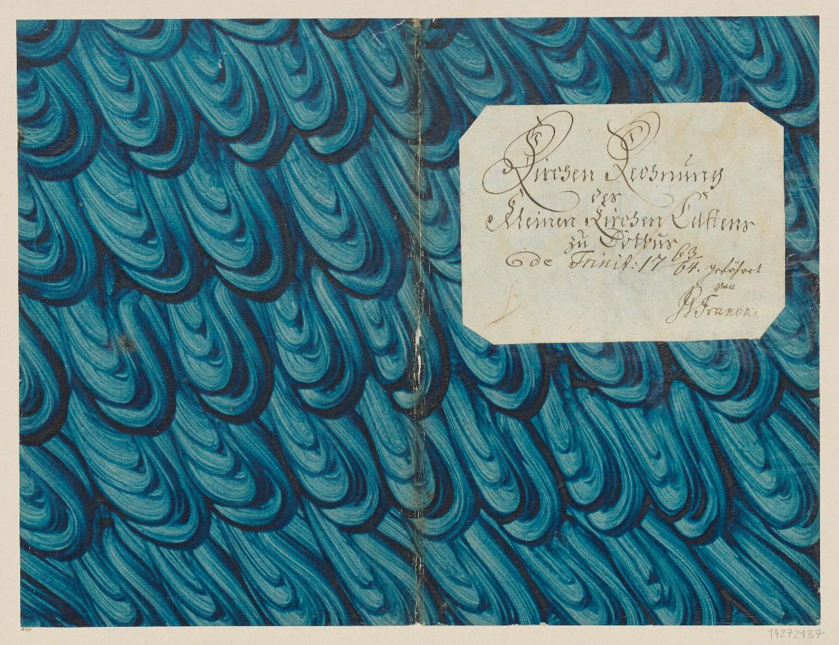 Kleisterpapier mit Pinseldekor (Einband für eine Akte mit Etikett, 1763/1764)